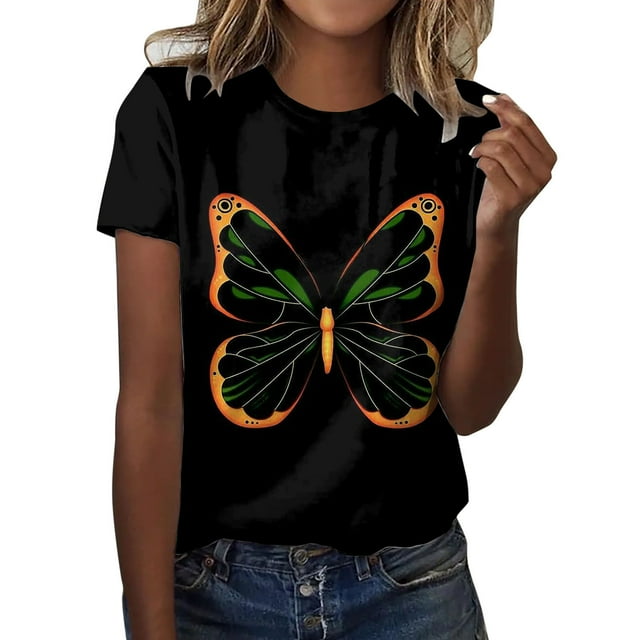 Gibobby Playera de Manga Corta con Cuello Redondo Túnica holgada para mujer, camisetas informales verano, camiseta Floral manga corta con cuello redondo, blusa holga(R,XL)