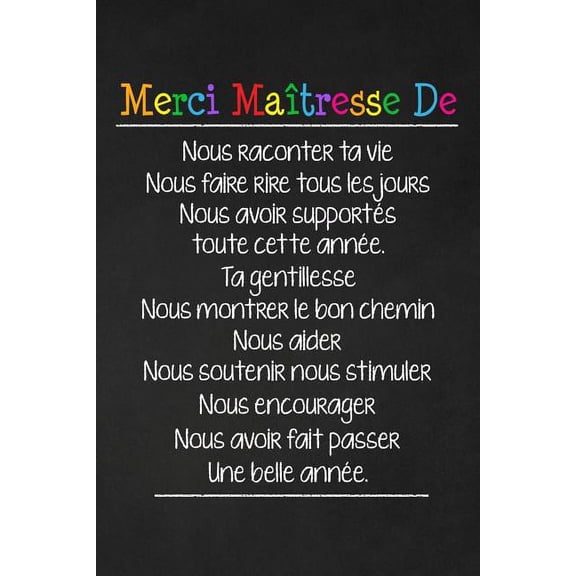 Merci Maîtresse De: Cadeau Institutrice Maternelle / Primaire (Paperback)
