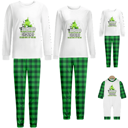 

Matching Family Christmas Pajamas Sets Cartoon Monster Green Black Buffalo Print Sizes for Adult-Kids-Baby-Pet 2-Piece Top and Pants Bodysuits Sleepwear Pajamas Set