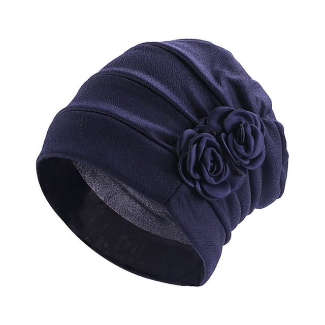 Polyester Ladies Turban Washable Solid Color Stylish is designed and Traditional Cap Office Shopping Head Headband Bonnet Dark Blue