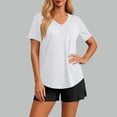 thumbnail image 4 of qolati Workout Tops for Women UPF 50+ Quick Dry Short Sleeve Sun Protection V Neck Shirts Lightweight Summer Curved Hem Basic Tee Shirt White L, 4 of 8