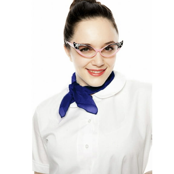 White Peter Pan Collar Blouse & Royal Blue Sheer Scarf - 50s Retro Set - Size Small