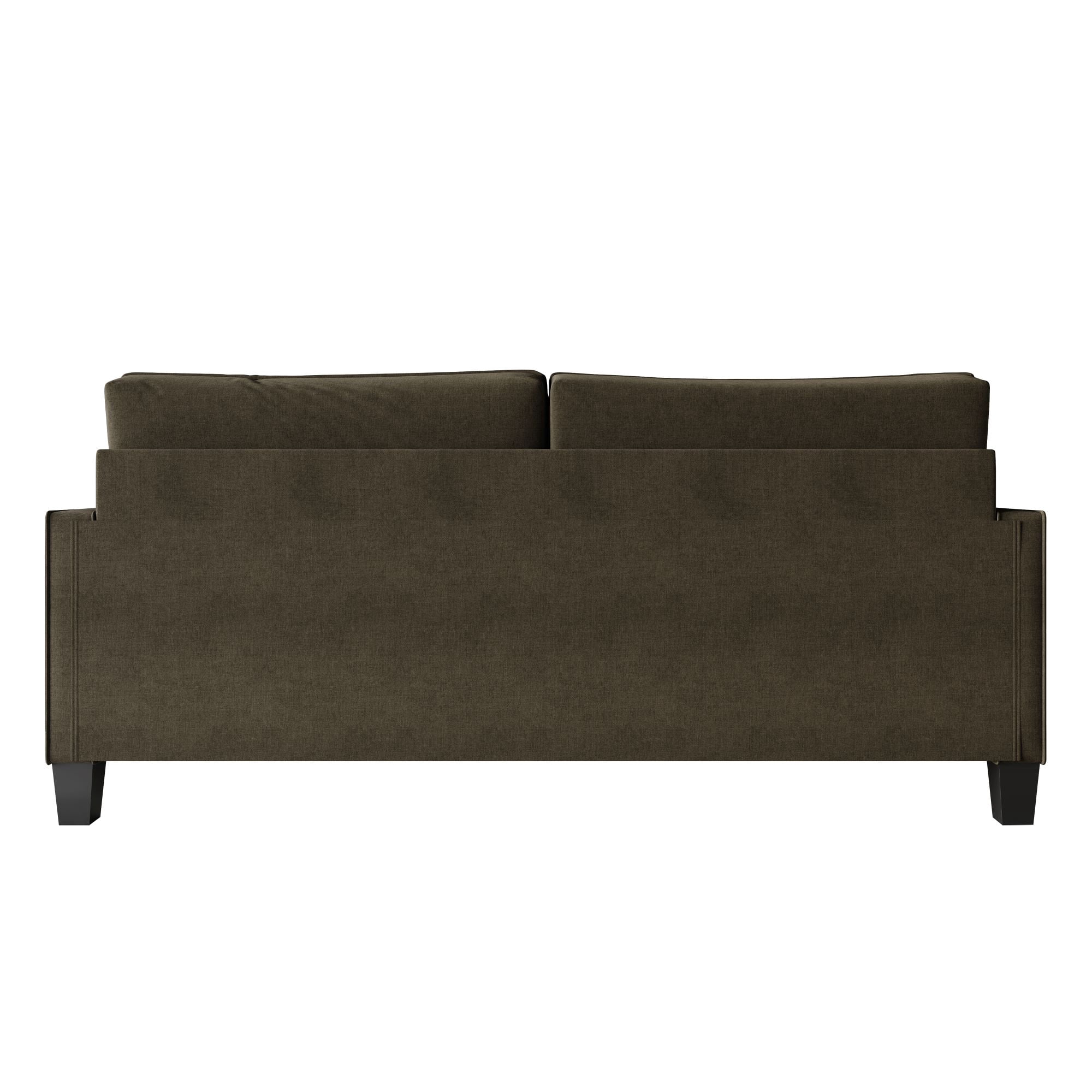 Home Design Marcia Square Arm Sofa with Padded Back and Seat, Modern Upholstery, Black Legs, Comfortable Living Room Seating, Brown