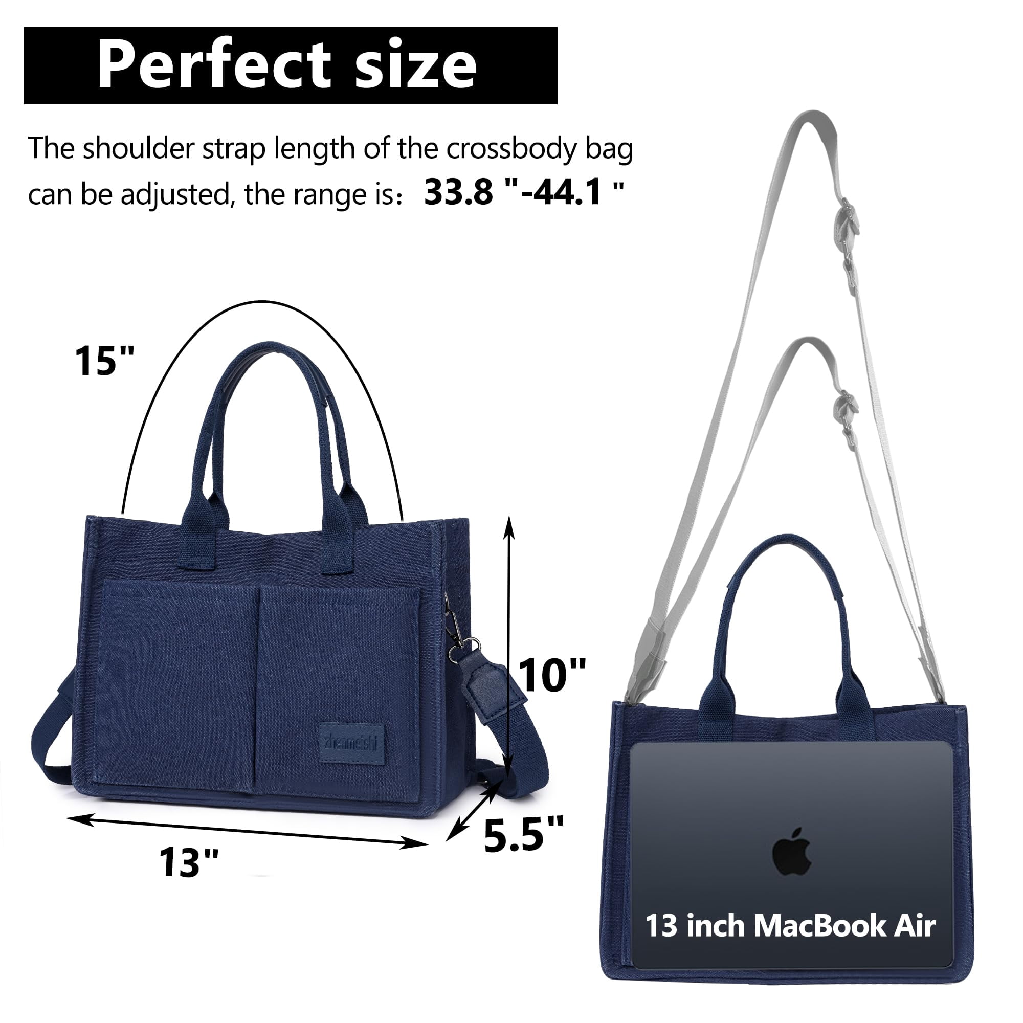AOUNQ Canvas Tote Bag for Women Trendy Purse and Handbags Work Tote Bags with Pockets Crossbody Satchel Bag,Blue