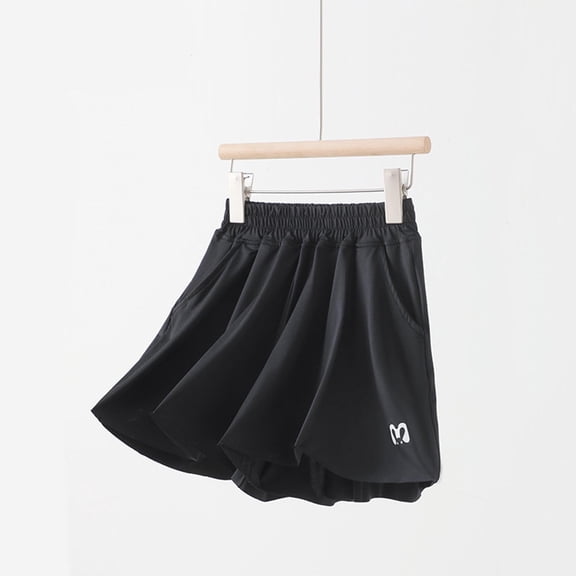 Amidoa Girl Shorts Elastic Waist Lightweight Casual Summer Baggy Sports Shorts Black,3 Years
