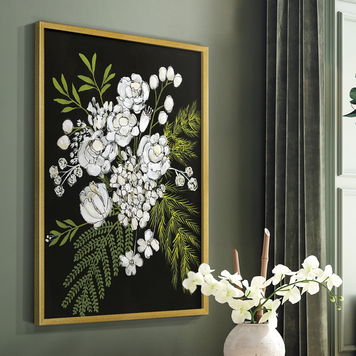 Alabaster Bouquet I Framed Print in Gold Solid Wood Framed Print No Nail Hanging