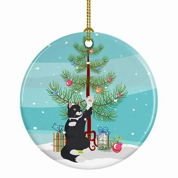 American Polydactyl Cat Merry Christmas Ceramic Ornament 2.8 in x 2.8 in