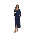thumbnail image 4 of EA'S SECRET 100% Cotton Zipper Robes for Women Lightweight Bathrobe with 2 Pockets 3/4 sleeve Loungewear(Navy Blue,2XL), 4 of 6