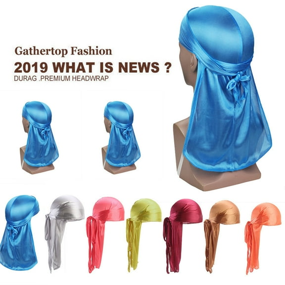 Helii Silky Polyester Durag Long Tail Doo Rag Headwrap Caps for Men Women Multiple Colors