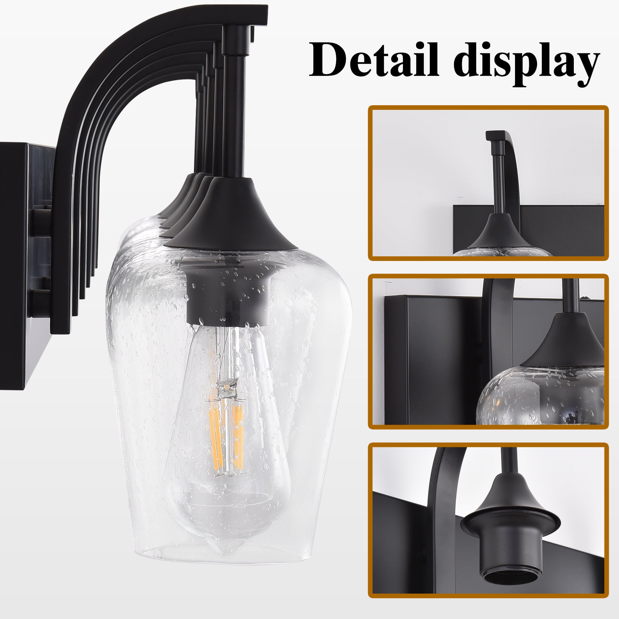 Industrial Vanity Light with Seed Glass Shades - 4-Light Matte Black Sconce for Bathroom & Bedroom