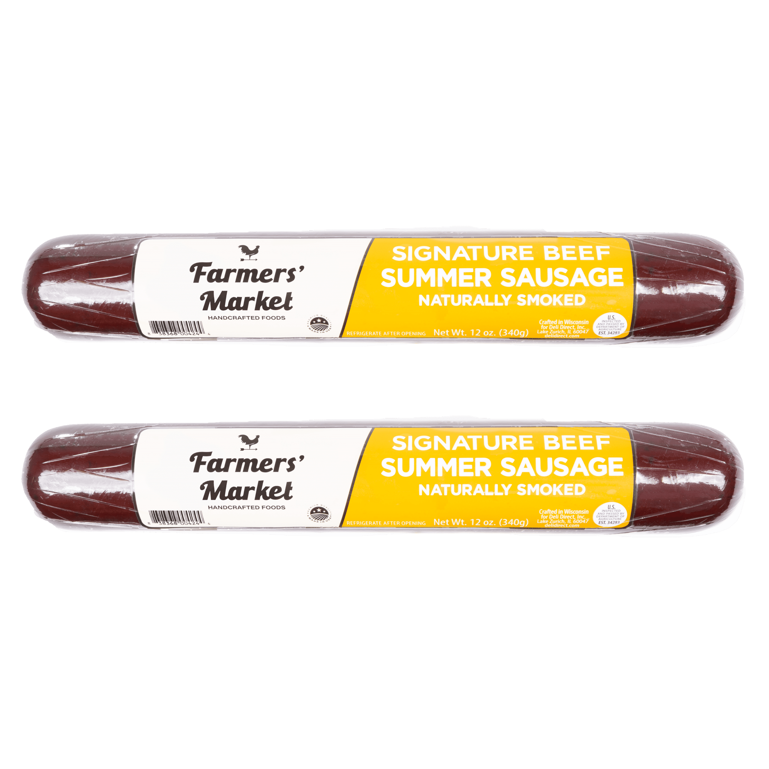 Farmers' Market Summer Sausage, Hickory Smoked Beef, Shelf Stable Sausage Roll, Ready To Eat, High Protein, Low Carb, Keto, Gluten Free, Charcuterie Meat 24oz (Signature Beef, 2 Pack)