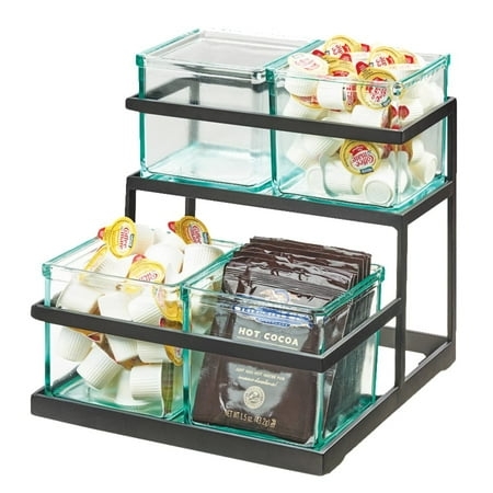 

Cal-Mil 3604-13 Rectangular 4 Compartment Condiment Jar Display\\u00a0- Clear\\/Black