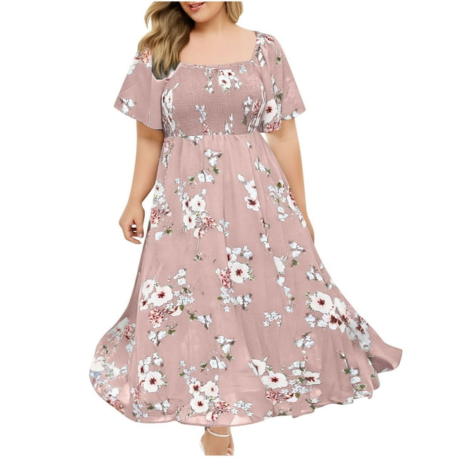 Mujeres Más Tamaño Manga Larga Tops Floral Impreso V-Cuello Vestido de Manga Corta Casual, Vestido Ligero de la Moda de Verano de Primavera para las Mujeres