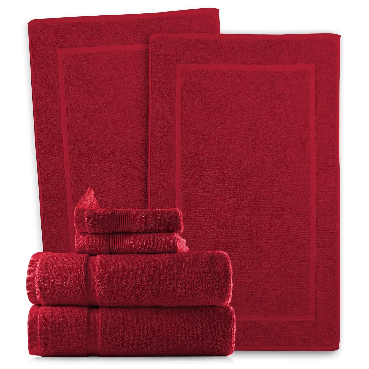 Clara Clark Bath Towels Set, 100% Cotton Luxury Softness 4 Pc Set, Red