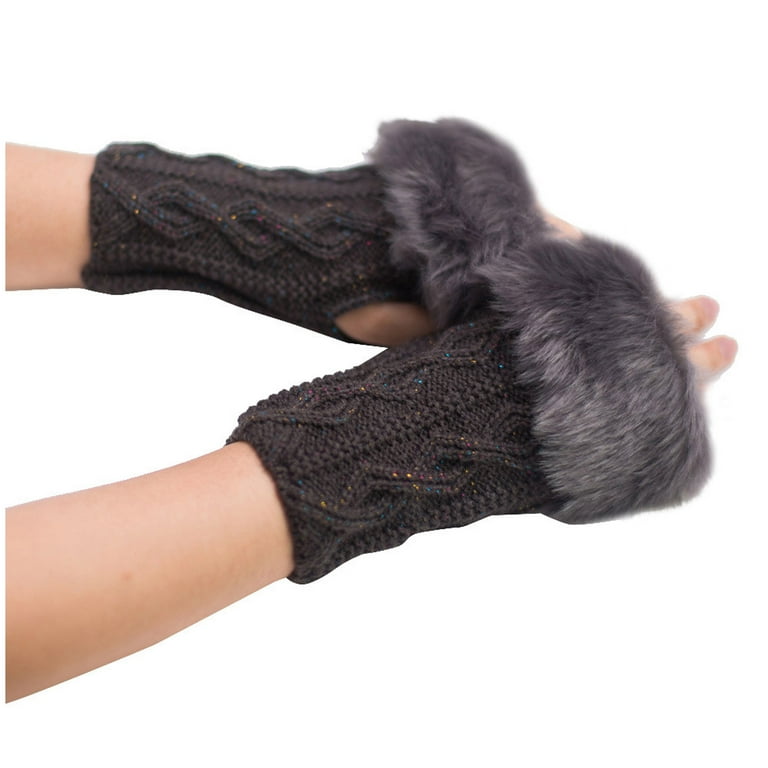 RPVATI Womens Gloves Winter Warm Mittens Elastic Cuff Faux Fur Fingerless  Gloves for Women Warm Cold Weather Arm Warmers Work Gloves Brown 
