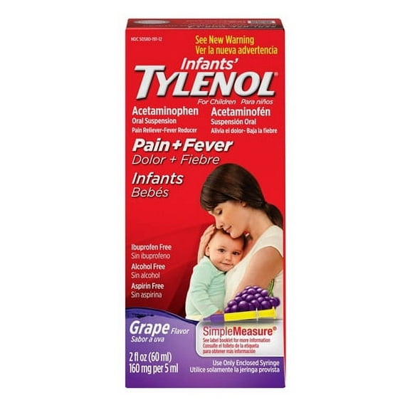 Infants Tylenol Pain Plus Fever Reducer, Oral Suspension, Grape Flavor, 2 Oz, 2 Pack