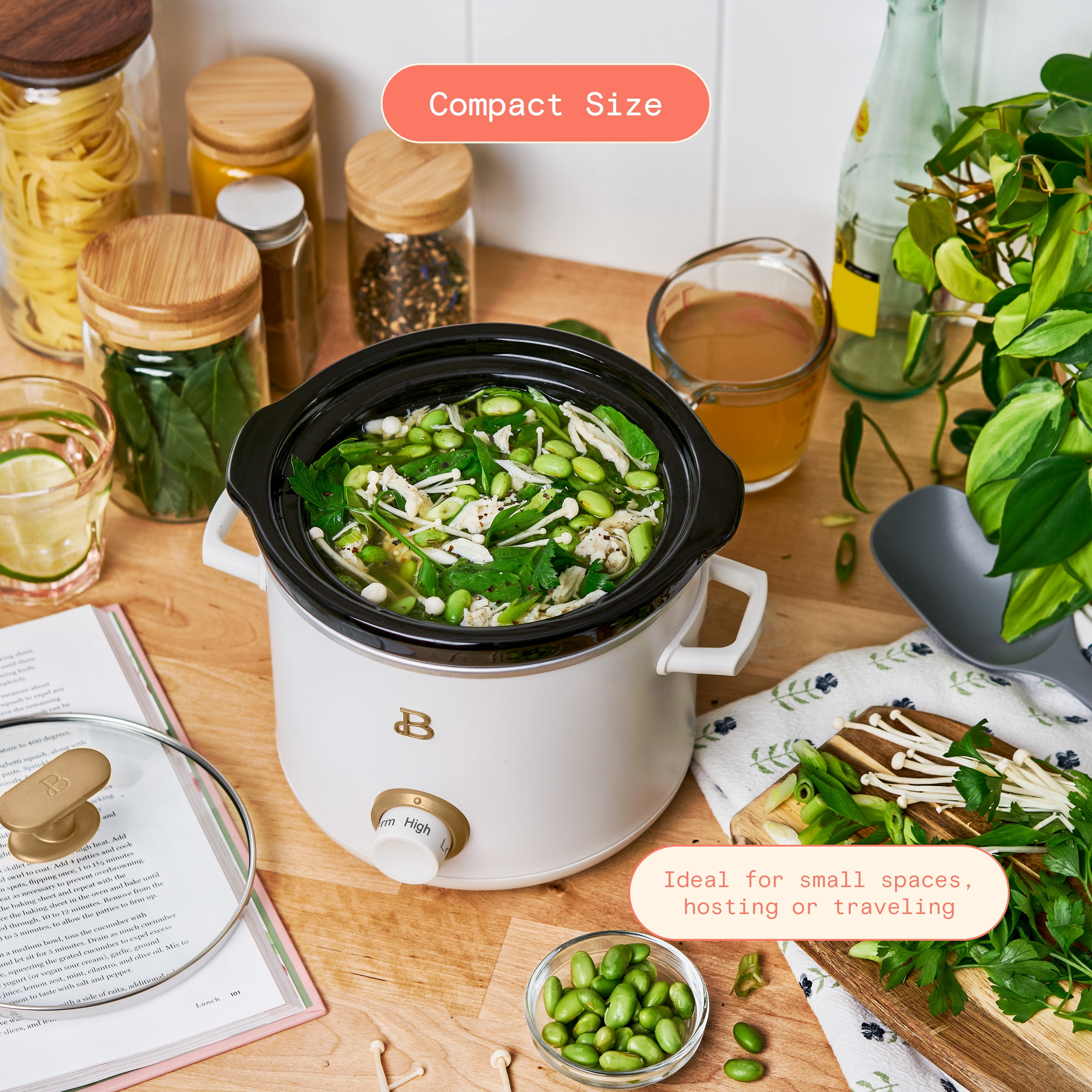 Beautiful 2 Qt Manual Slow Cooker, 2-Pack, Tomato Red + White Icing by Drew Barrymore