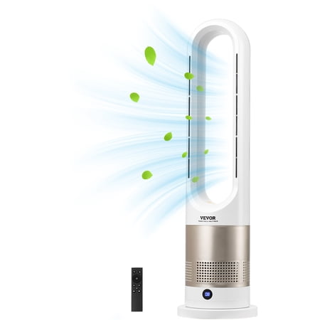 VEVOR Tower Fan Bladeless, 16 ft/s Velocity Quiet Floor Fan that Blows Cold & Heating Air, 80° Oscillating Fans with 8 Speeds, 9H Timer, Standing Fans with Remote Control for Bedroom, Office, Home