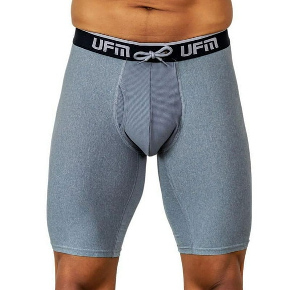 UFM Mens Underwear, 9 Inch Inseam Poly-Spandex Mens Boxer Briefs, Adjustable REG Support Pouch Mens Boxers, 40-42(XL) Waist, Gray