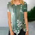 thumbnail image 2 of T Shirts For Women Womens Tops Summer Round Neck Retro Flower Print Irregular Hem Loose Casual Top, 2 of 5