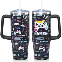 30 Oz Gaming Tumbler with Handle and Straw, Gamer Tumbler for Men Boys Insulated Stainless Steel Coffee Travel Cup Mug Water Bottle, Cool Gaming Gamer Gifts for Men Teenage Boys Him