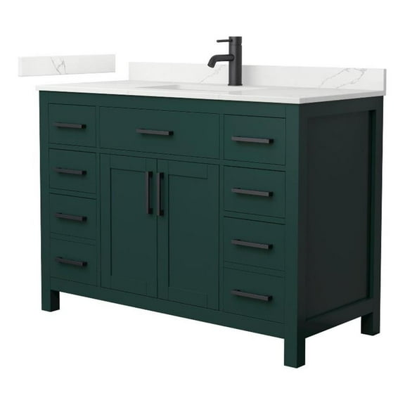 Beckett 48" Green Single Vanity & Giotto Quartz Top (1-Hole) & Black Trim