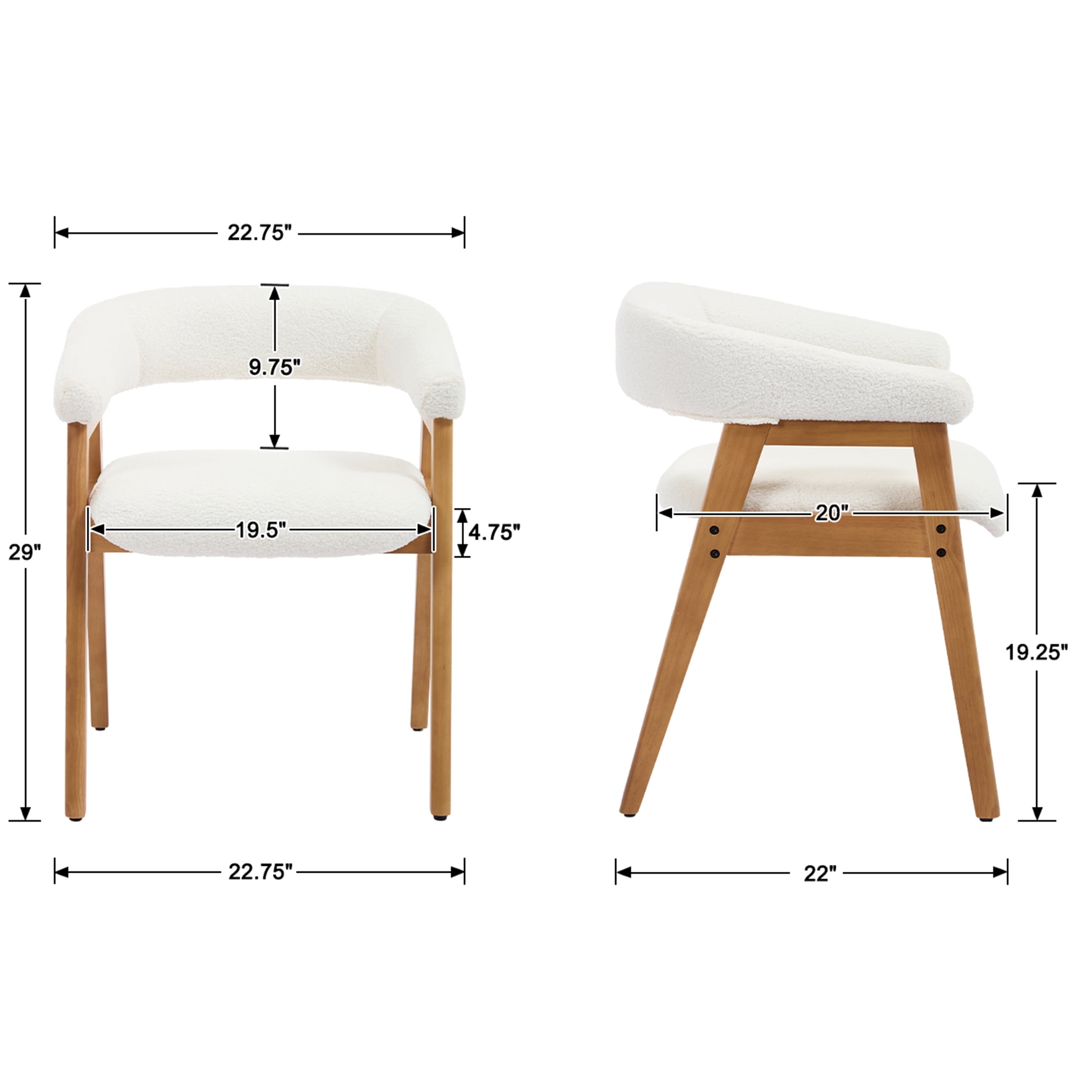 Guyou Modern Dining Chairs Set of 2, Sherpa Upholstered Wooden Kitchen Side Chairs, Barrel Armchair with Curved Backrest for Dining Room Kitchen Living Room, White