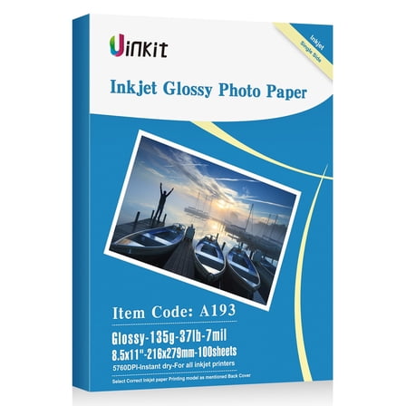 Inkjet Printer Paper Glossy Finish 8.5x11 100 Sheets Single Sided 37lb Thin Flyer for DIY Chip Bags Flyers Brochures Party Favors, Blue