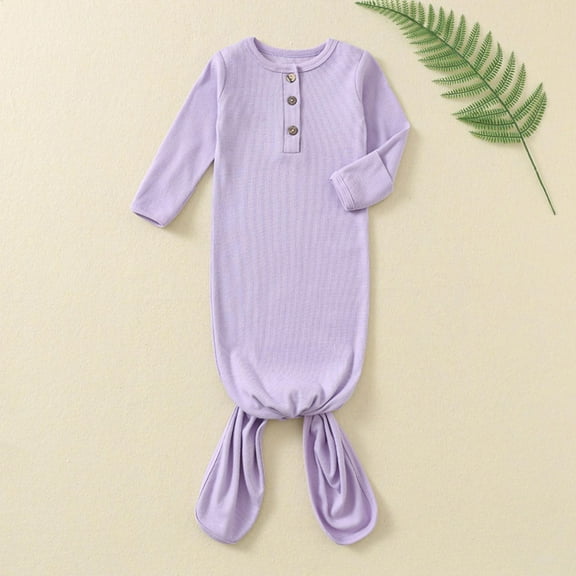 UQJfacai Knotted Newborn Sleepers for Baby Boy Girl Soft Stretchy Henley Button Down Long Sleeve Infant Gowns Hospital Coming Home Outfit