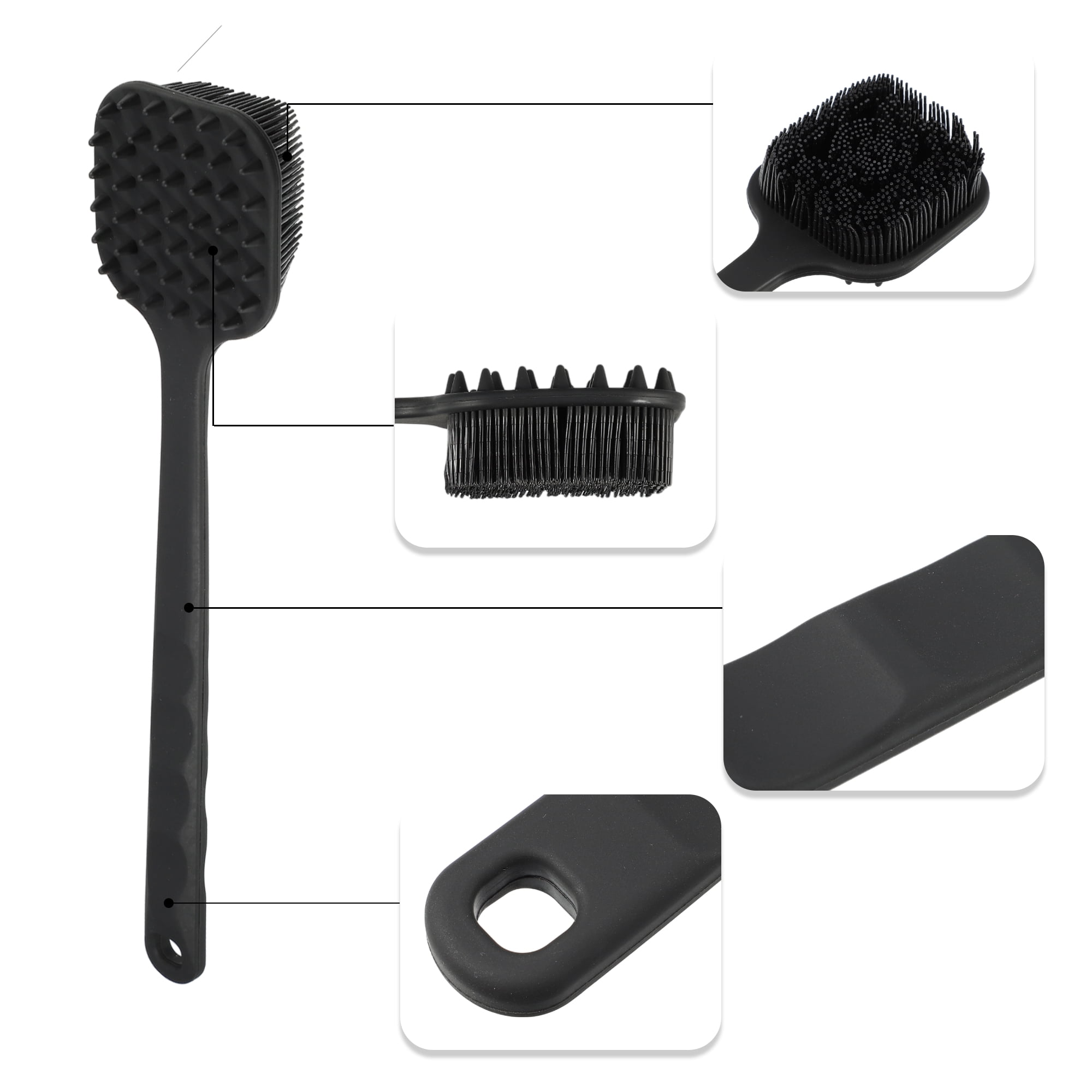 Unique Bargains Durable Double Side Long Handle Back Scrubber Bath Brush Black