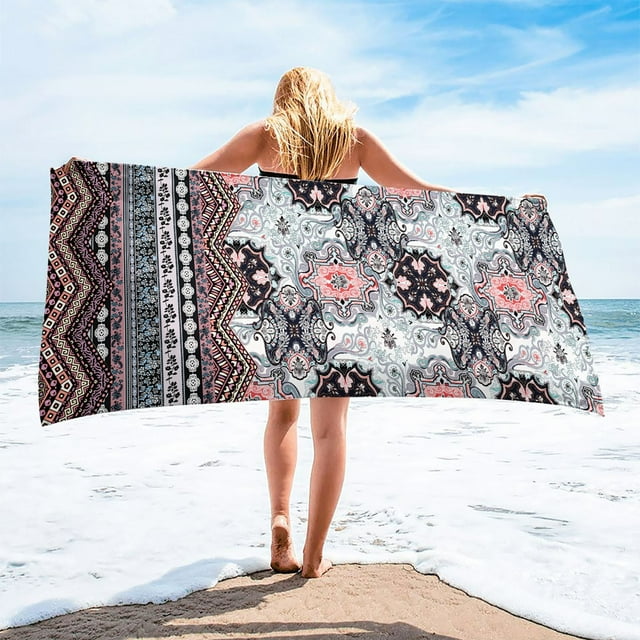 Microfiber Beach Towel Super Lightweight Colorful Bath Towel Sandproof Beach Blanket Multi-Purpose Towel For Travel Swimming Pool 30x60 Inch,(A)
