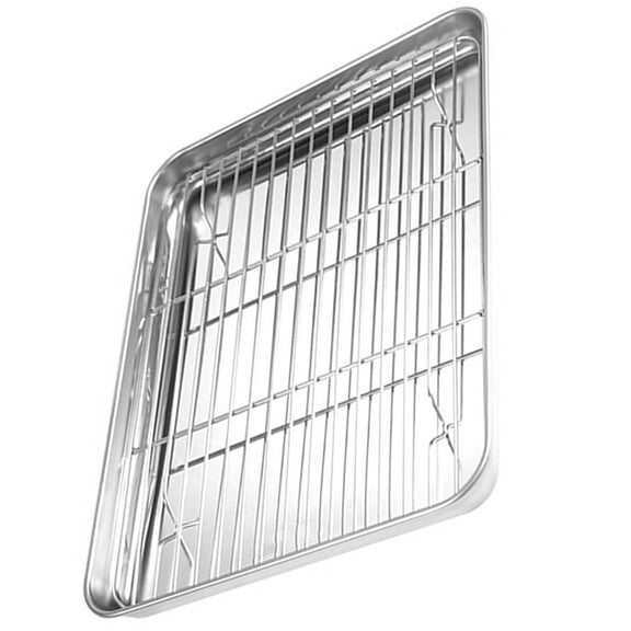 Small Stainless Steel Roasting Pan with Net Rack Plate for Grilling Baking and Cooking