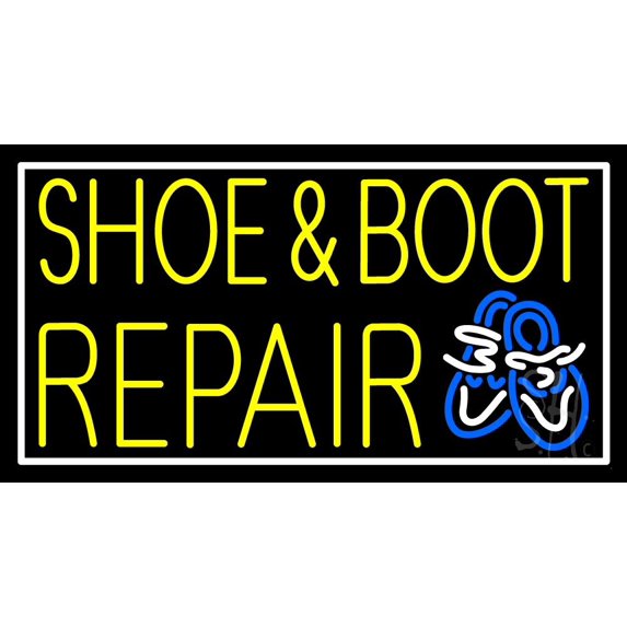 Yellow Shoe and Boot Repair LED Neon Sign 20 x 37 - inches, Black Square Cut Acrylic Backing, with Dimmer - Bright and Premium built indoor LED Neon Sign for store interior Décor, Storefront.