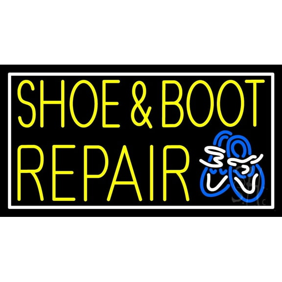 Yellow Shoe and Boot Repair LED Neon Sign 20 x 37 - inches, Black Square Cut Acrylic Backing, with Dimmer - Bright and Premium built indoor LED Neon Sign for store interior Décor, Storefront.