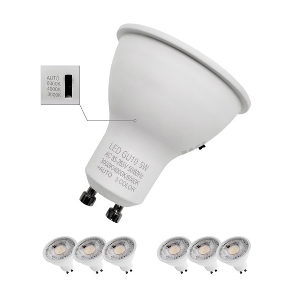 Mr16 Led Bulb 3cct Dimmable 50w Equivalent Narrow 60° Beam Selectable Color Temperature 3000k 4000k 6000k Gu10 Base For Recessed Track Lighting Display Vanity, 6 Pack