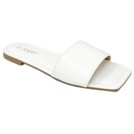 

SNJ New Women s Single Band Strap Flat Square Toe Open Slide Sandal