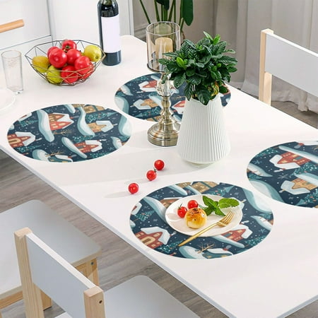 

Round Grid Placemat One Sizex6 Round Placemat PVC Plate Mat，15.4 Inch Non-Slip and Heat Resistant Table Placemat Dining Room Placemat Snowflake House