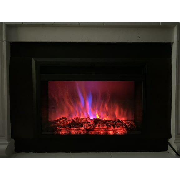 XBrand Insert Fireplace Heater w/Remote Control and LED Flame Effect, 32 Inch Long, Black