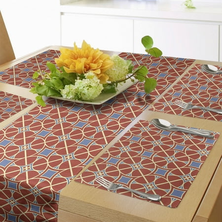 

East Table Runner & Placemats Big Circles and Squares Curvy Lines Starry Tile Symmetrical Traditional Design Set for Dining Table Placemat 4 pcs + Runner 14 x72 Scarlet Lavender by Ambesonne