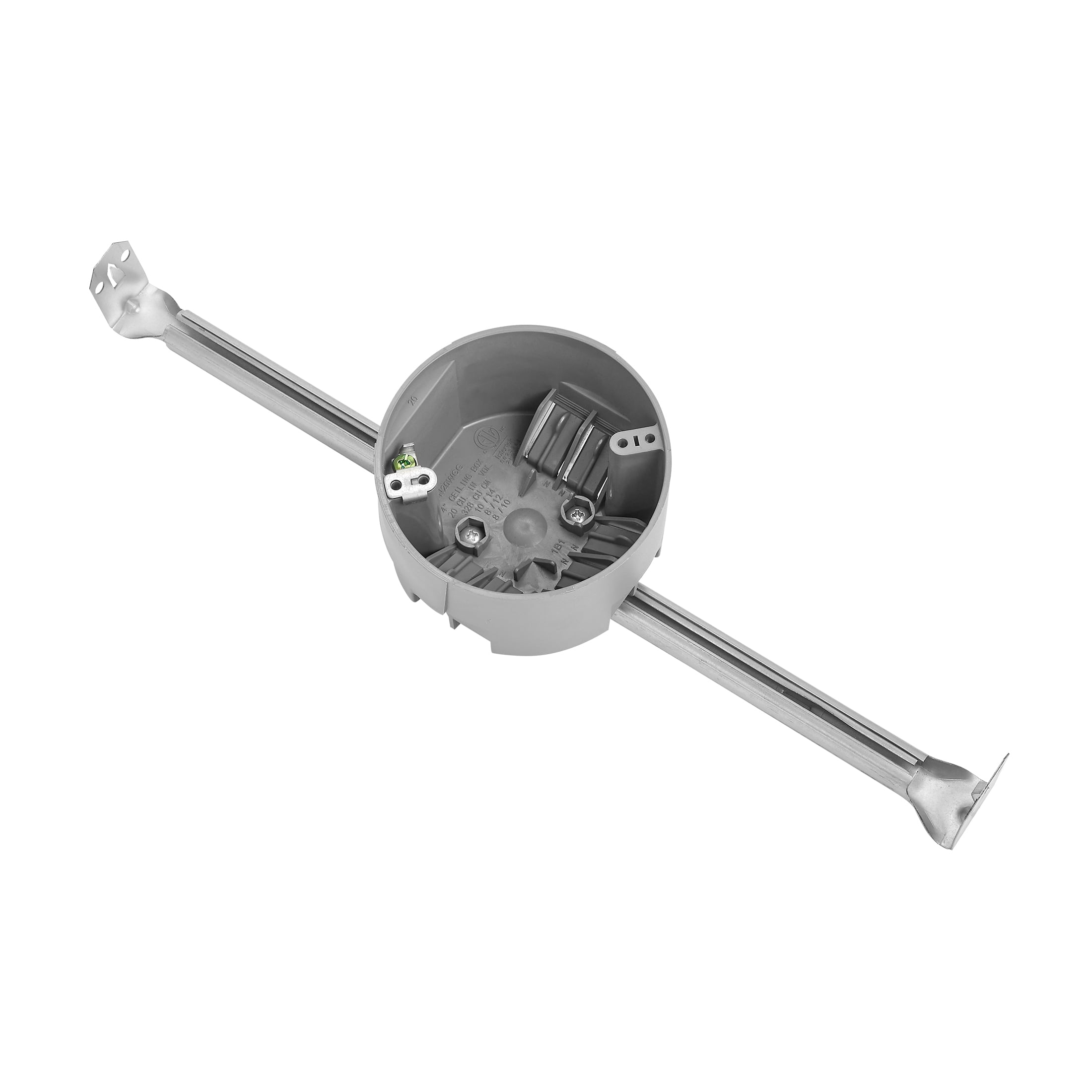 Maxxima 1-Gang 4 in. Round Junction Box, 20 Cu. in, New Work Electrical Ceiling Box with Adjustable Hanger Bar, Fire Rated (10 Pack)