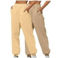 thumbnail image 2 of CFLVAEK 2 Pack Sweatpants for Women Casual Elastic High Waist Sweatpant Comfy Fall Winter Baggy Pants Solid Color Wide Leg Lounge Pant Khaki XL, 2 of 5