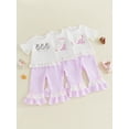 thumbnail image 3 of Loicainy Toddler Baby Girls Summer Clothes Set 6 12 18 24 Months 2T 3T 4T Short Sleeve Letters Print Tops with Bell Bottom 2Pcs Outfits, 3 of 9