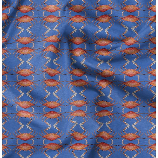 Soimoi Blue Poly Georgette Fabric Crabs Ocean Print Fabric by Yard 52 Inch Wide