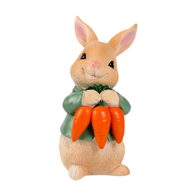 Figura de conejo de Pascua, adorno decorativo, bonita estatua de conejo de primavera para cumpleaños Conejo zanahoria marrón