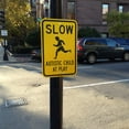 thumbnail image 3 of 8 x 12 inch “Slow - Autistic Child At Play” Metal Sign, Screen Printed, 63 mil Laminated Rustproof Aluminum, Black and Yellow, 3 of 5