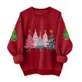 thumbnail image 4 of Chandail de Noël pour Femmes, Chandail à Capuche Imprimé Col Rond Manches Longues Drôle Rouge m, 4 of 5