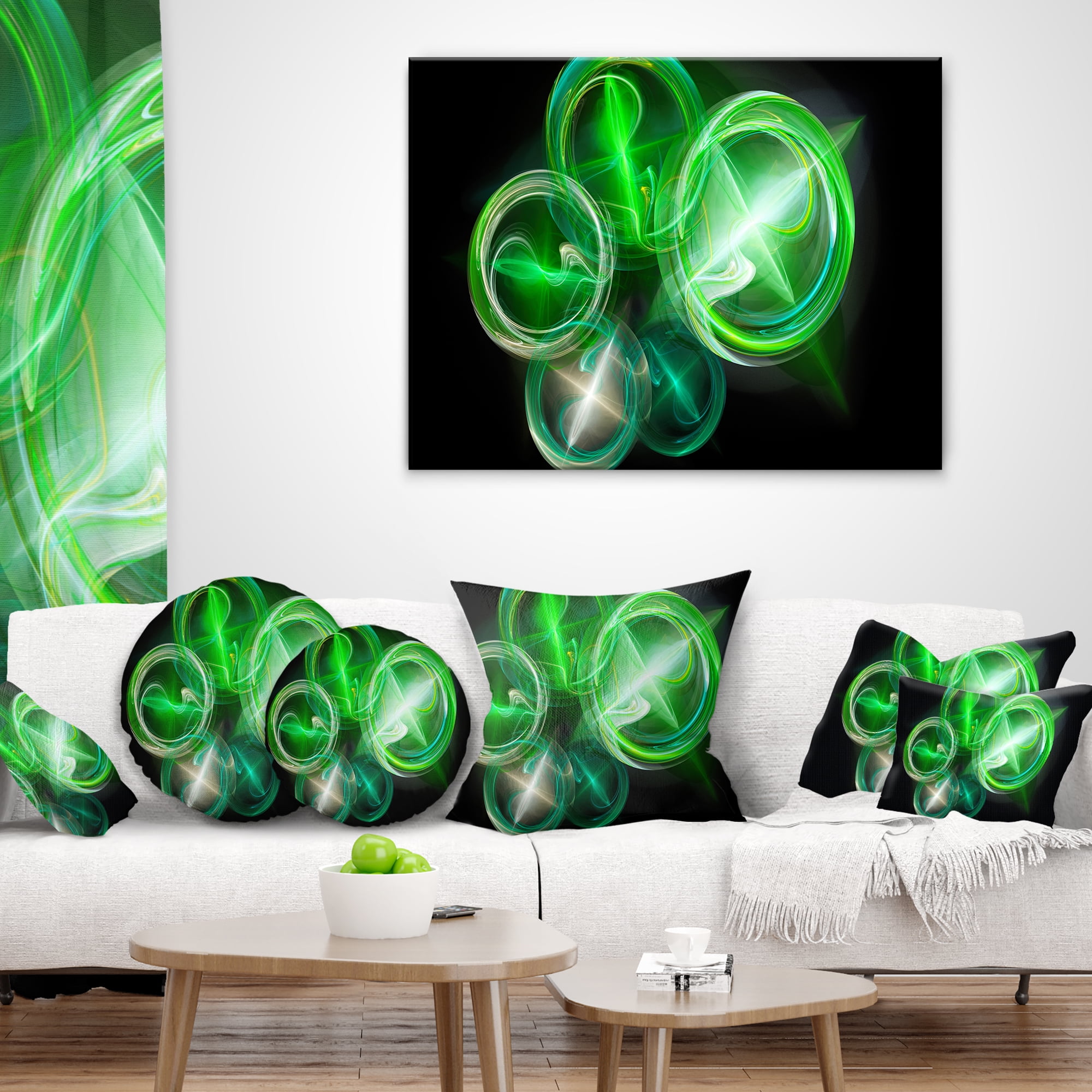 Designart Green in Black Fractal Desktop - Abstract Throw Pillow - 18x18