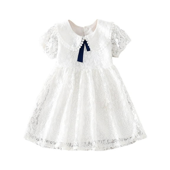 Edvintorg Summer Dresses for Toddler Girls Children's Doll Collar Short Sleeve Lace Princess Dress Kids Party Dresses for Girls 1-6 Years