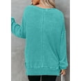 thumbnail image 3 of Women's Oversized Waffle Knit Crewneck Sweatshirt Long Sleeve Side Slits Casual Pullover Top, 3 of 9