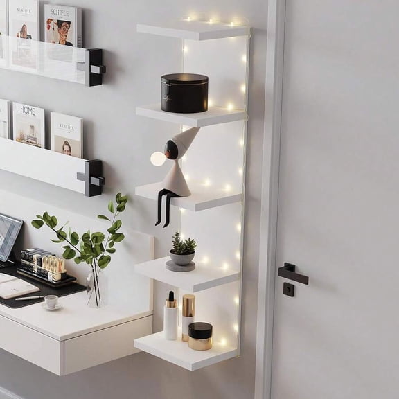 odorsTT 5-Tier Floating Wall Shelf Unit for Wall Decor & Makeup Vanity - White Narrow Cute Display Storage Shelf for Small Spaces, Decorative Vanity Shelf Room Decor